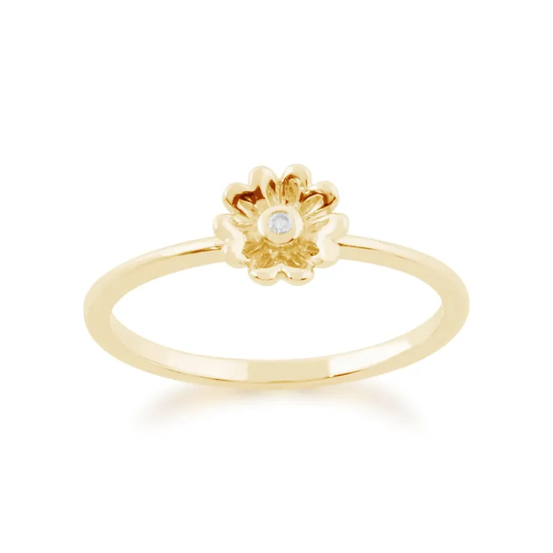 Gemondo 9ct Yellow Gold 0.01ct Diamond Stackable Floral Ring sold by Gemondo Jewellery
