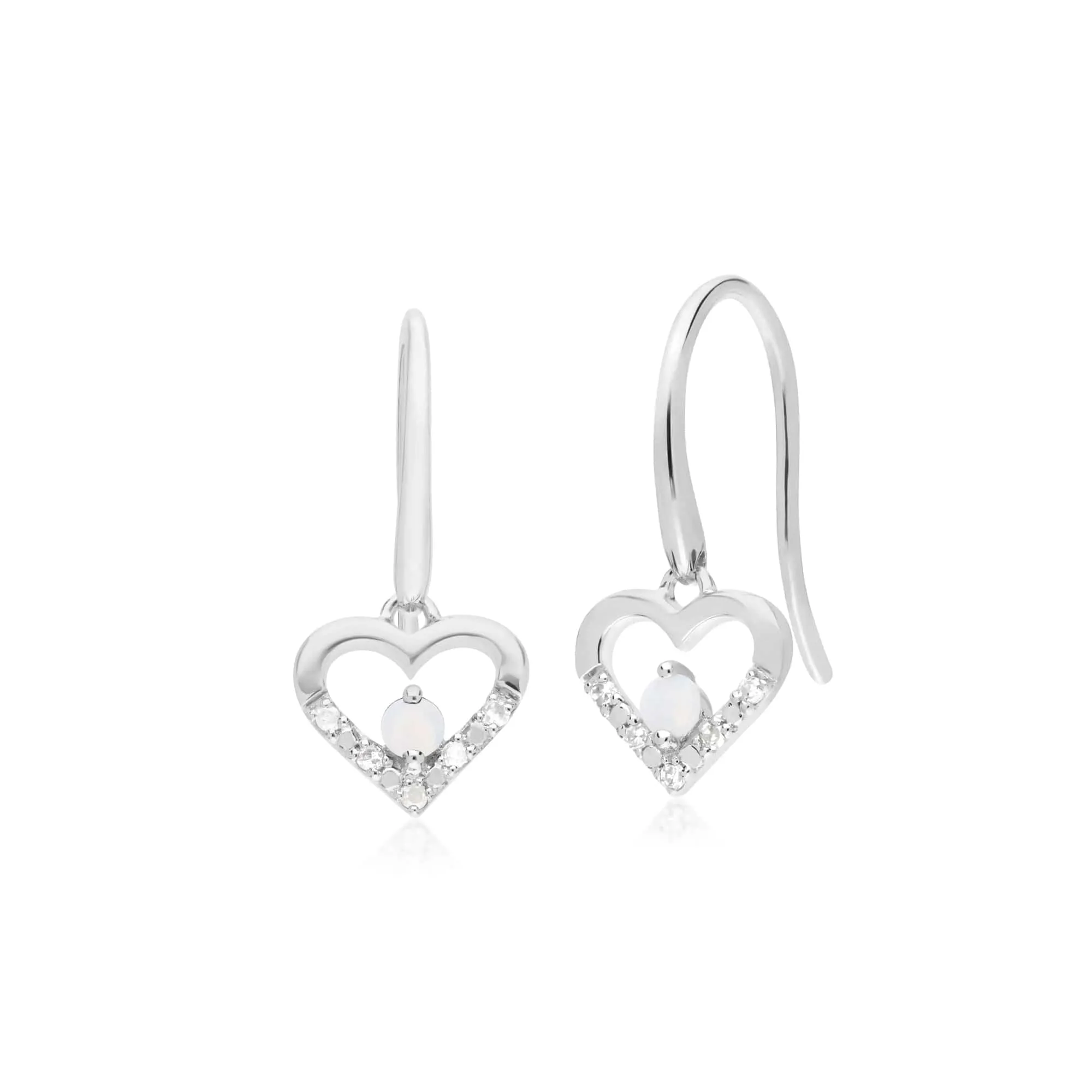 Gemondo 9ct White Gold Single Opal & Diamond Heart Drop Earrings sold by Gemondo Jewellery