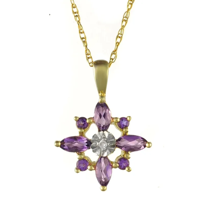 9ct Yellow Gold 0.34ct Natural Amethyst & Diamond Star Pendant on Chain sold by Gemondo Jewellery