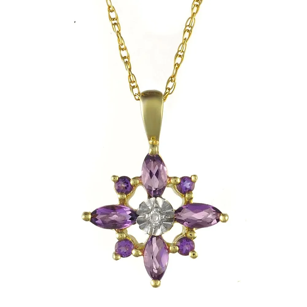 9ct Yellow Gold 0.34ct Natural Amethyst & Diamond Star Pendant on Chain sold by Gemondo Jewellery