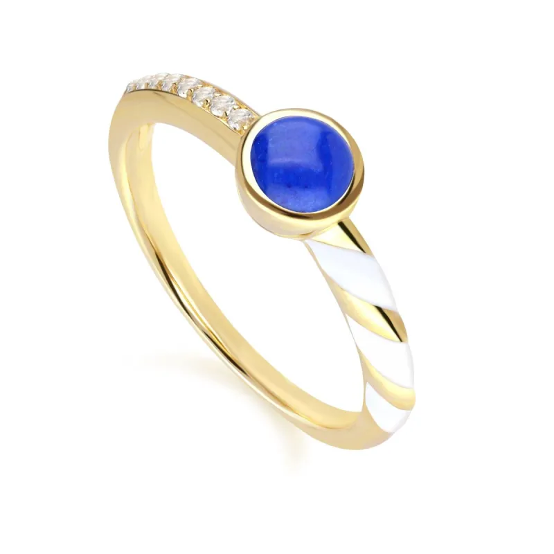 Siberian Waltz White Enamel & Lapis Lazuli Ring in Gold Plated Sterling Silver sold by Gemondo Jewellery