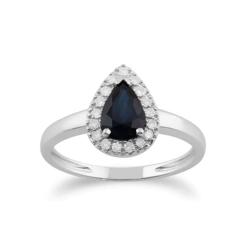 Gemondo 9ct White Gold 0.85ct Blue Sapphire & Diamond Pear Cluster Ring sold by Gemondo Jewellery
