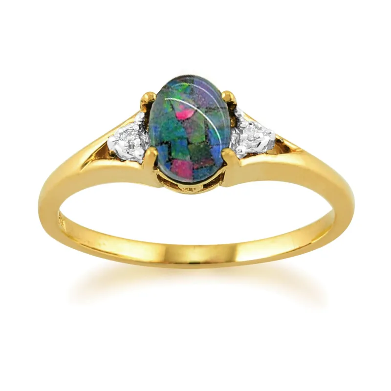 Classic Oval Triplet Opal & Diamond Ring in 9ct Yellow Gold sold by Gemondo Jewellery