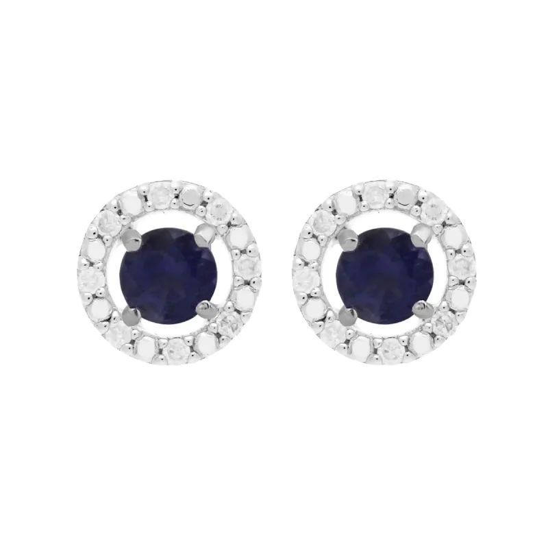 Classic Round Iolite Stud Earrings and Detachable Diamond Round Ear Jacket in 9ct White Gold sold by Gemondo Jewellery