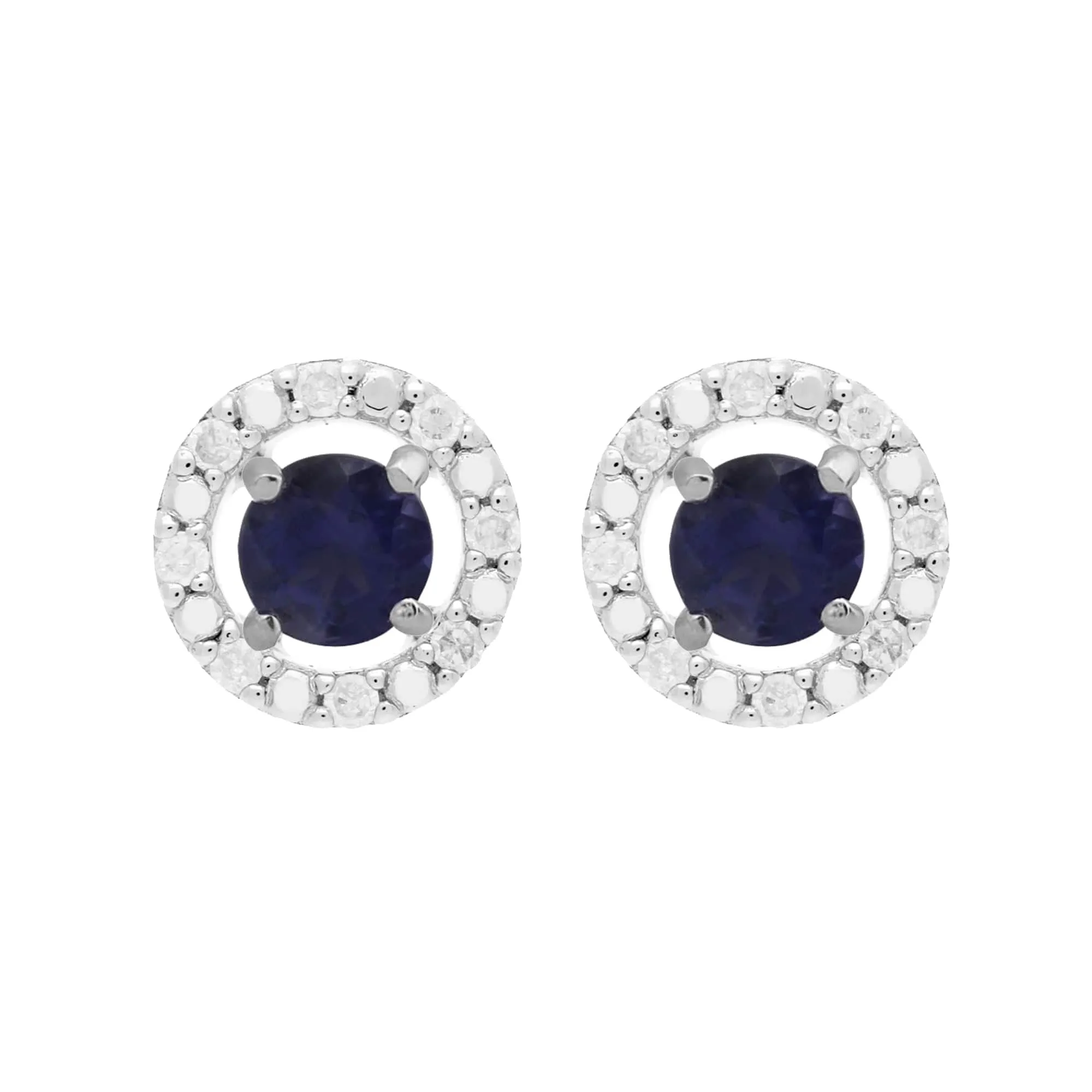 Classic Round Iolite Stud Earrings and Detachable Diamond Round Ear Jacket in 9ct White Gold sold by Gemondo Jewellery