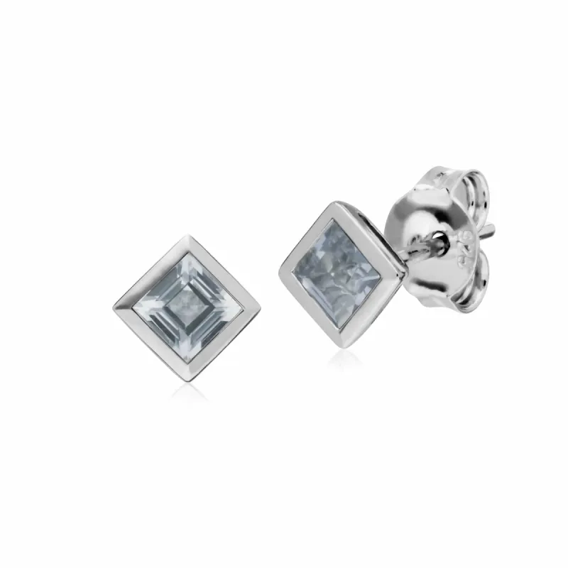 Gemondo Sterling Silver Simple Clear Topaz Bezel Square Stud Earrings sold by Gemondo Jewellery