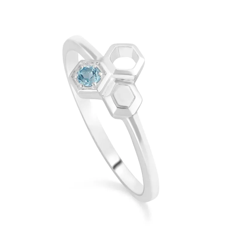Gemondo Honeycomb Inspired Blue Topaz Ring in 925 Sterling Silver sold by Gemondo Jewellery