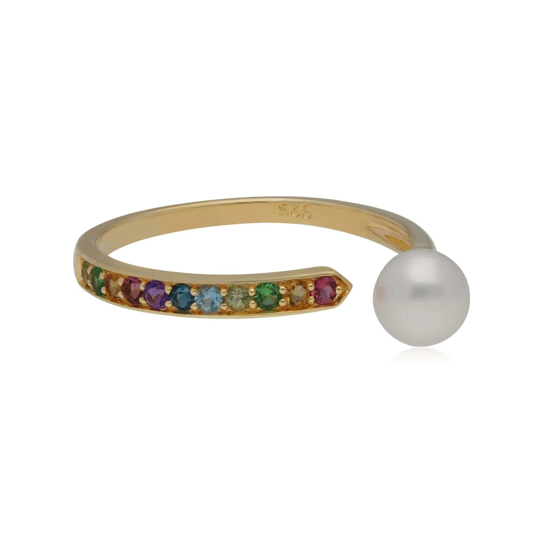 Rainbow Gemstone & Pearl Open Ring in Gold Plated Sterling Silver sold by Gemondo Jewellery product image thumbnail 3