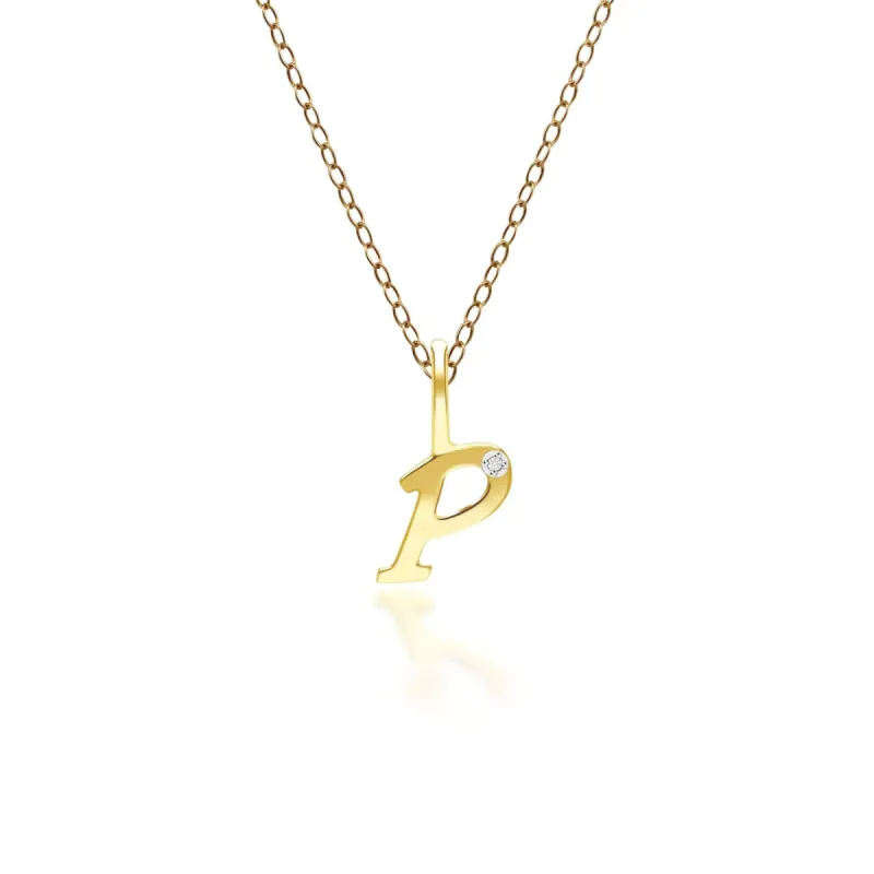 Alphabet Letter P Diamond pendant in 9ct Yellow Gold sold by Gemondo Jewellery