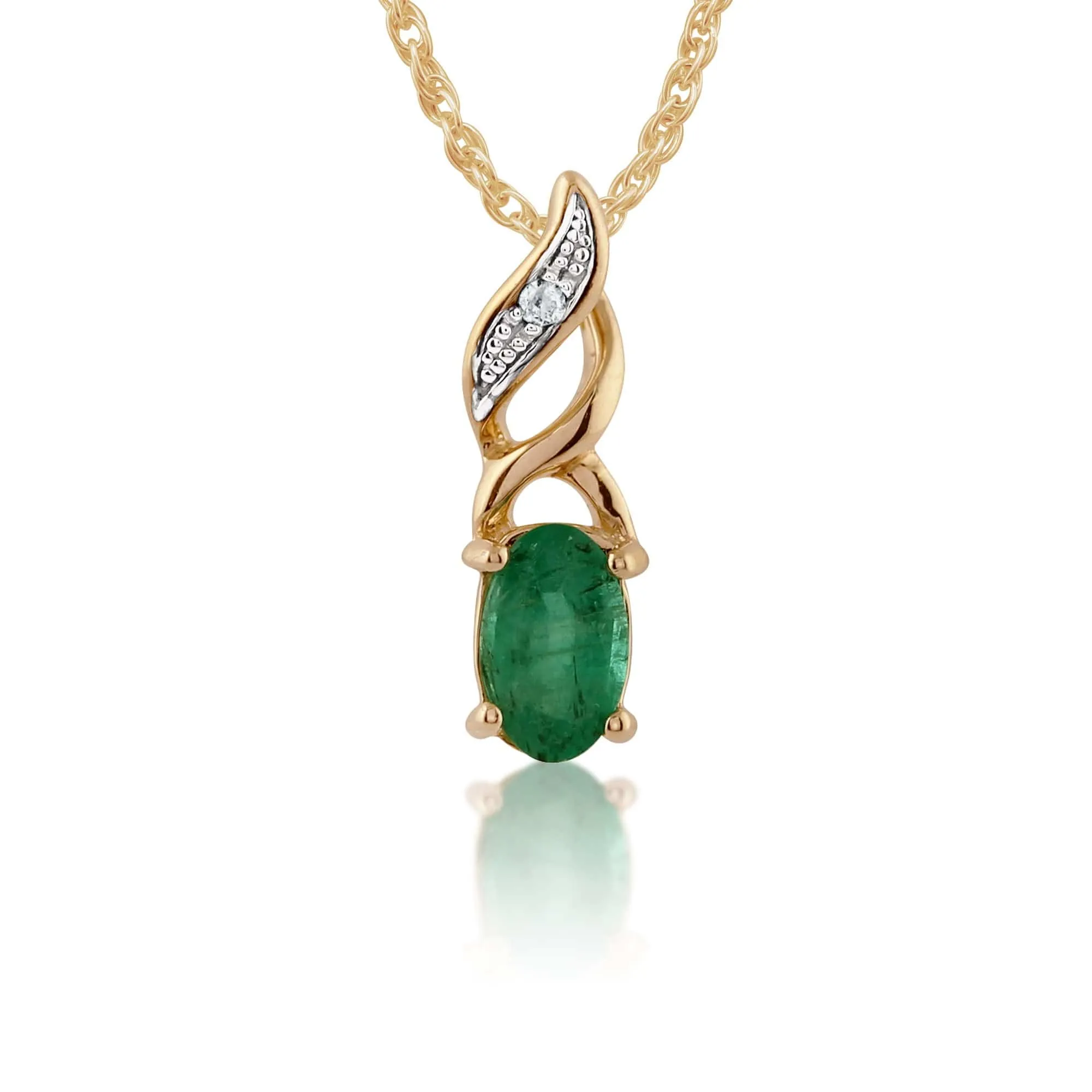 Classic Oval Emerald & Diamond Twist Pendant in 9ct Yellow Gold sold by Gemondo Jewellery