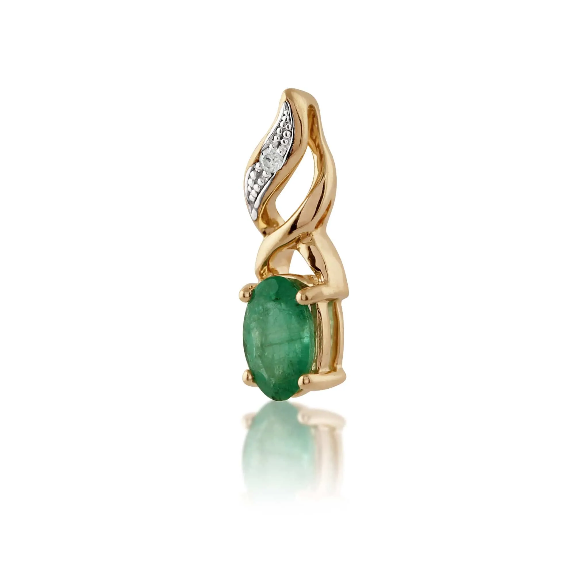 Classic Oval Emerald & Diamond Twist Pendant in 9ct Yellow Gold sold by Gemondo Jewellery product image thumbnail 2