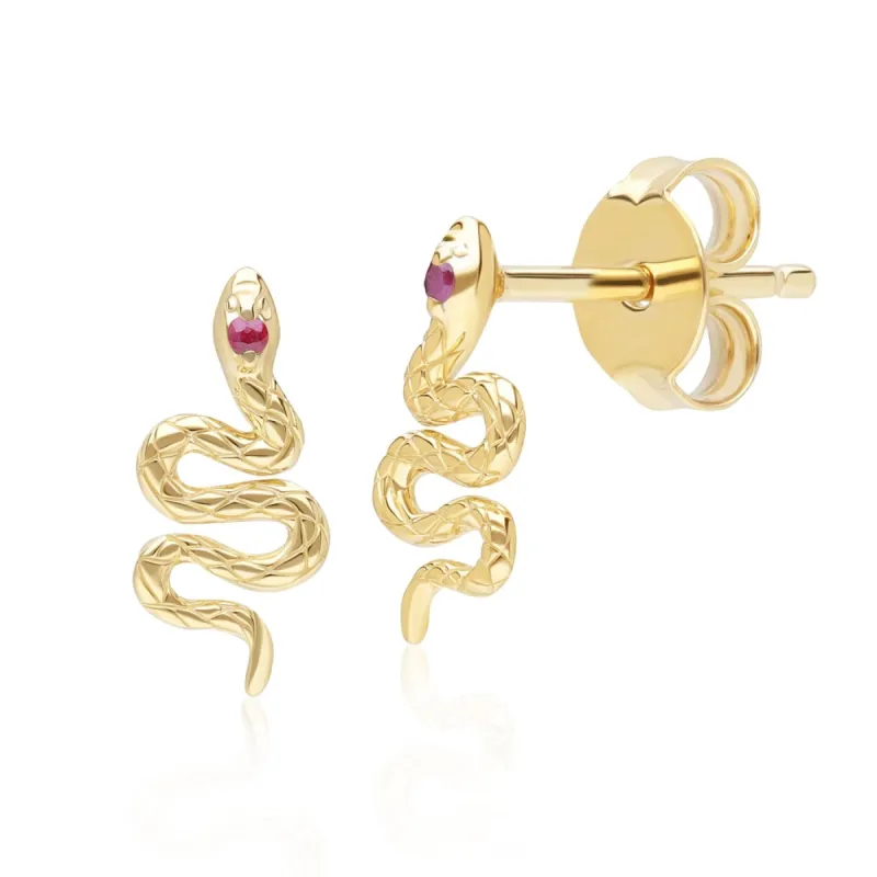 ECFEW™ Ruby Snake Wrap Stud Earrings in 9ct Yellow Gold sold by Gemondo Jewellery
