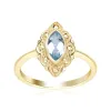 Art Nouveau Inspired Marquise Blue Topaz & Marcasite Ring in 18ct Gold Plated Silver sold by Gemondo Jewellery