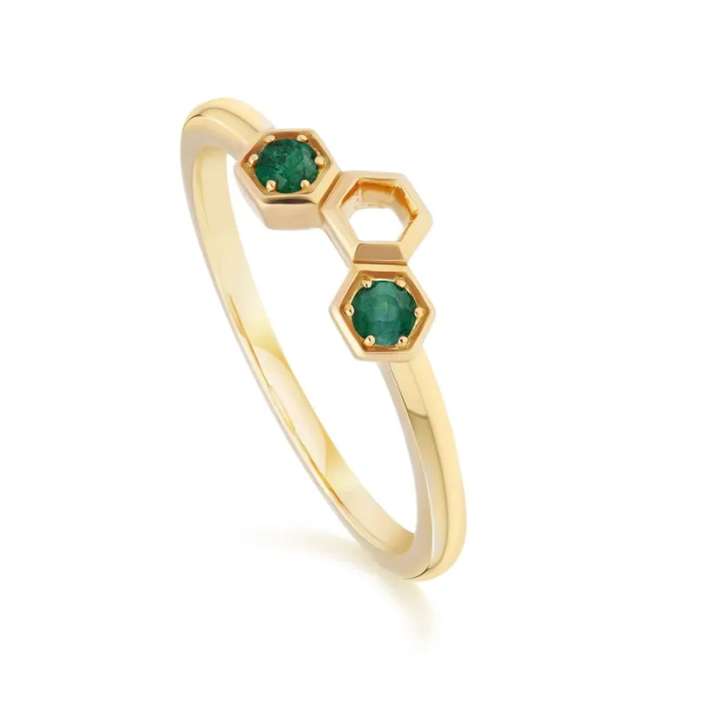 Honeycomb Inspired Emerald Stack Ring in 9ct Yellow Gold sold by Gemondo Jewellery