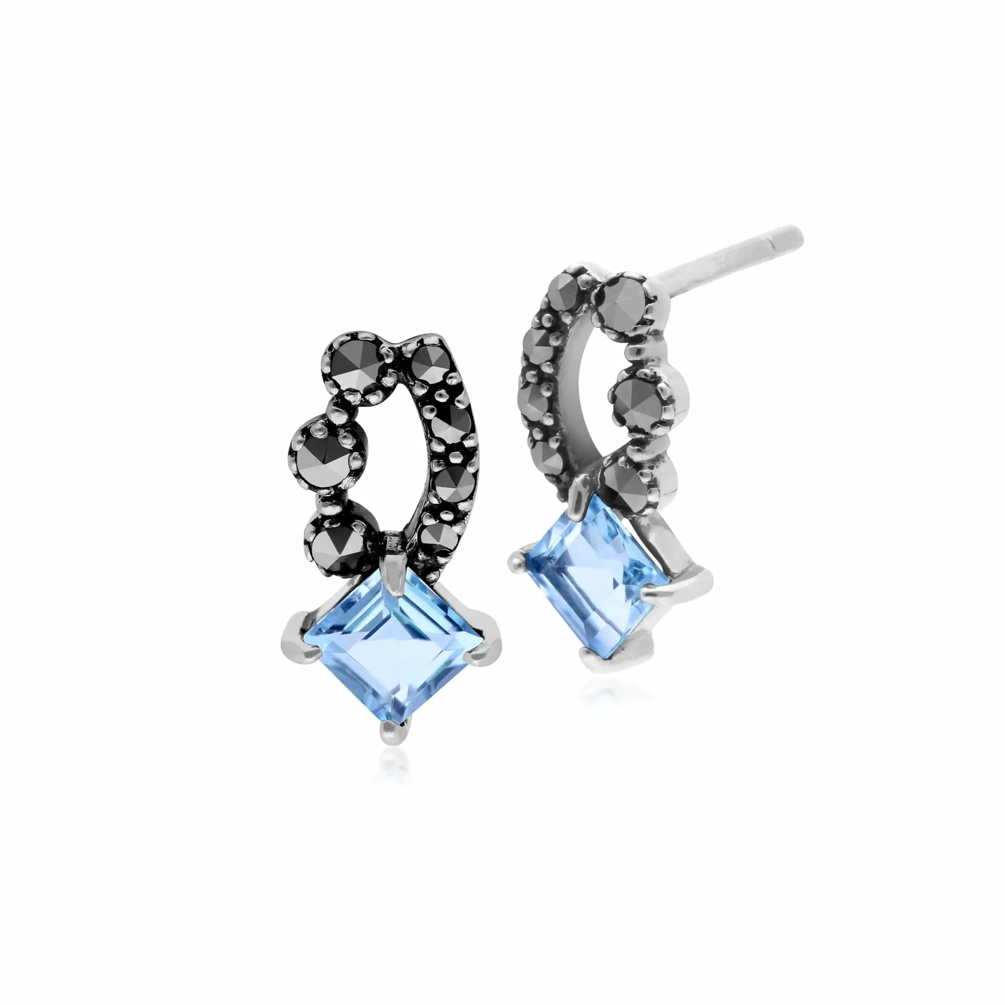 Gemondo Sterling Silver Blue Topaz & Marcasite Stud Earrings sold by Gemondo Jewellery