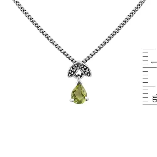 Art Nouveau Style Pear Peridot & Marcasite Pendant in 925 Sterling Silver sold by Gemondo Jewellery product image thumbnail 3