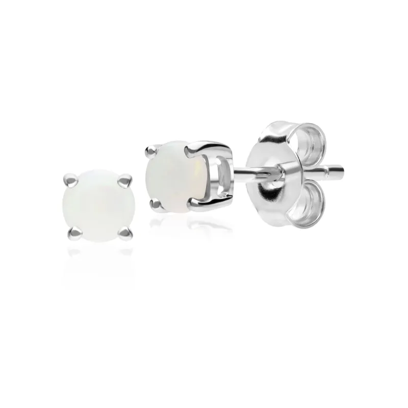 Classic Round Opal Stud Earrings in 9ct White Gold sold by Gemondo Jewellery