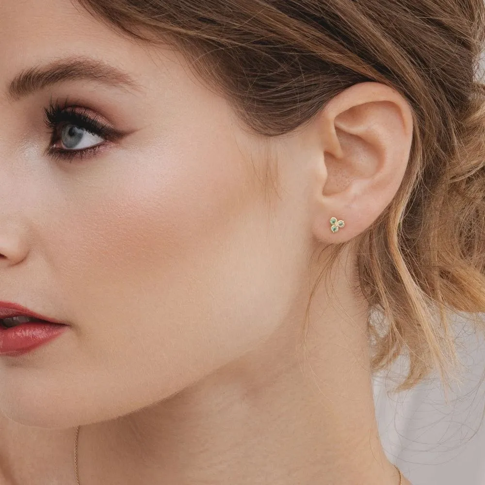 Floral Emerald Three Stone Stud Earrings in 9ct Yellow Gold sold by Gemondo Jewellery product image thumbnail 2