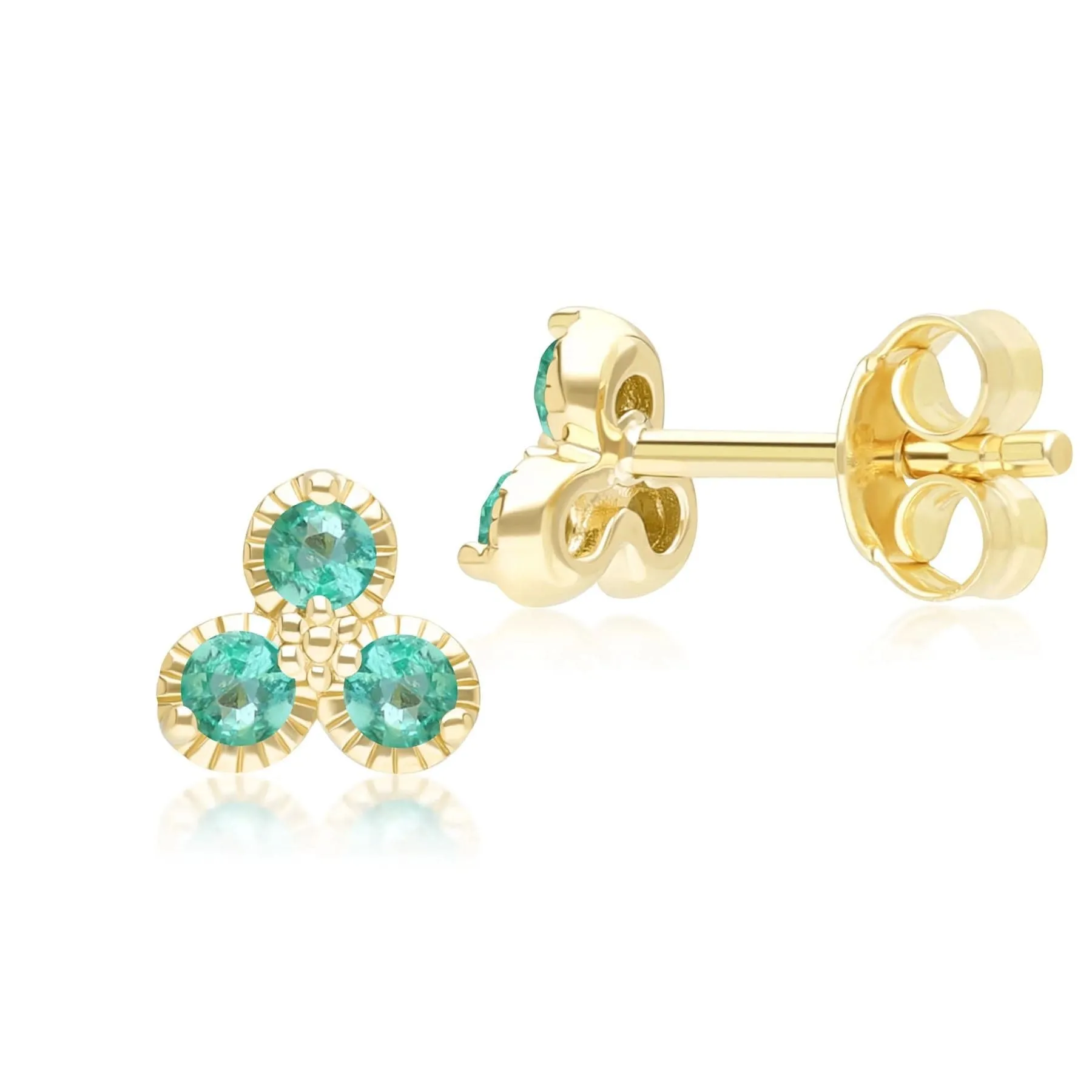 Floral Emerald Three Stone Stud Earrings in 9ct Yellow Gold sold by Gemondo Jewellery product image thumbnail 3
