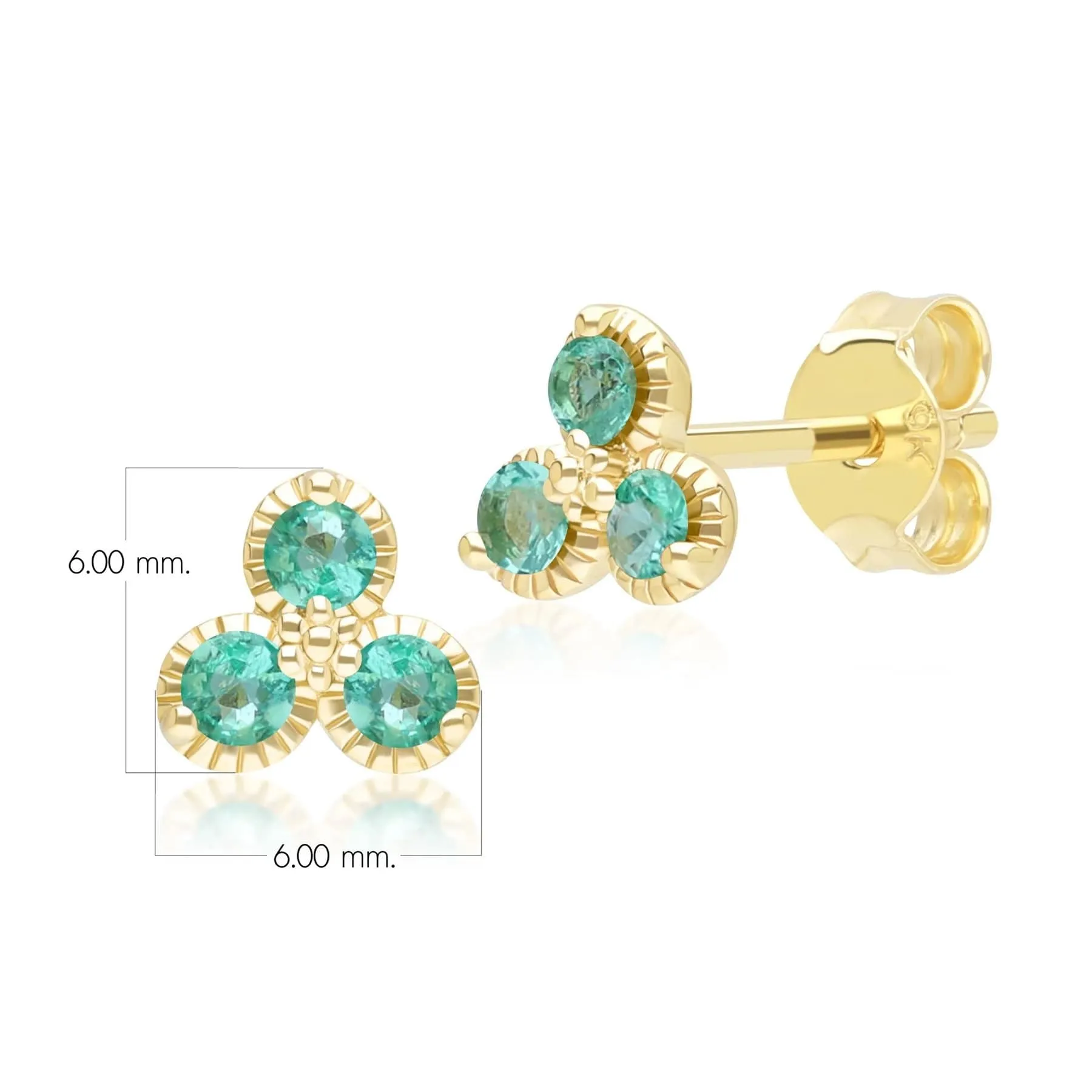 Floral Emerald Three Stone Stud Earrings in 9ct Yellow Gold sold by Gemondo Jewellery product image thumbnail 4