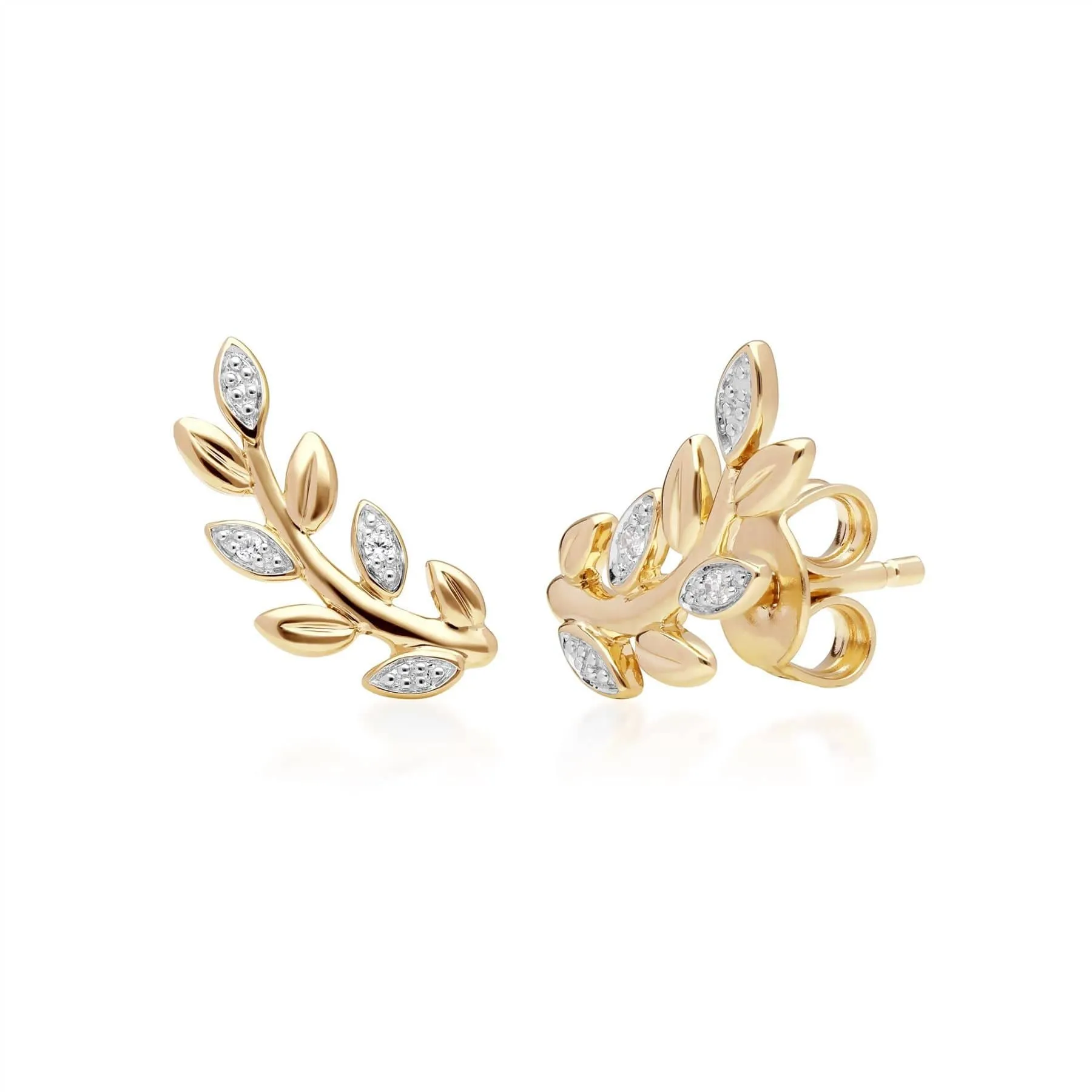 O Leaf Diamond Pave Stud Earrings in 9ct Yellow Gold sold by Gemondo Jewellery