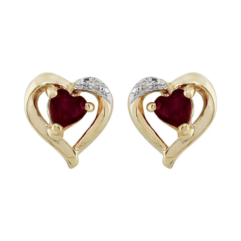 Classic Heart Garnet & Diamond Stud Earrings in 9ct Yellow Gold sold by Gemondo Jewellery