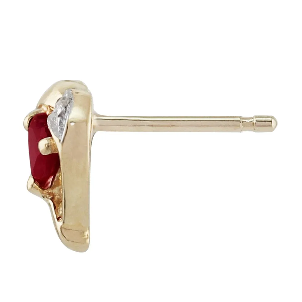 Classic Heart Garnet & Diamond Stud Earrings in 9ct Yellow Gold sold by Gemondo Jewellery product image thumbnail 2