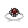 Art Deco Style Oval Garnet & Marcasite Halo Ring in 925 Sterling Silver sold by Gemondo Jewellery