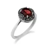 Art Deco Style Oval Garnet & Marcasite Halo Ring in 925 Sterling Silver sold by Gemondo Jewellery