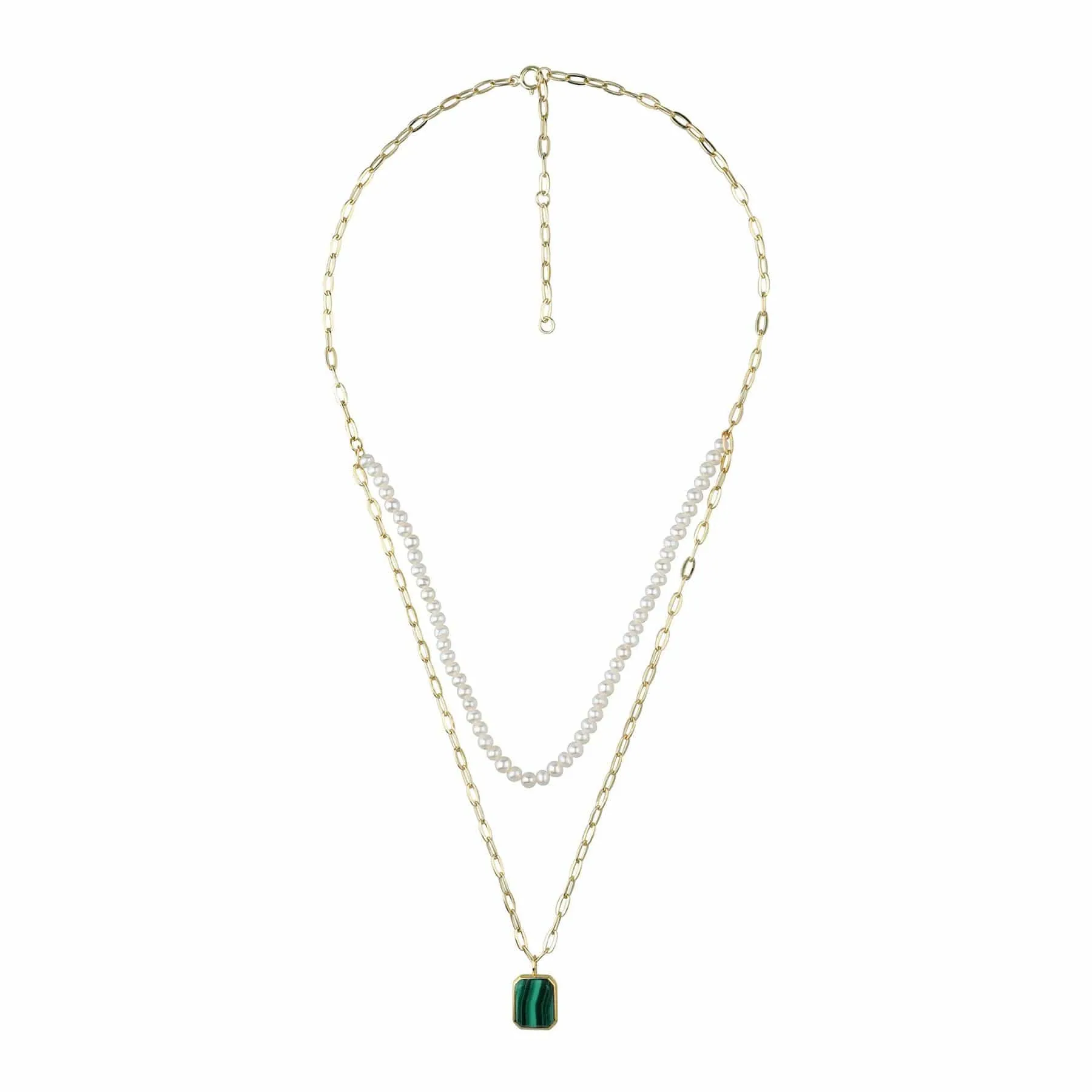 ECFEW™ Unifier Malachite & Pearl Layered Necklace in Gold Plated Sterling Silver sold by Gemondo Jewellery product image thumbnail 4