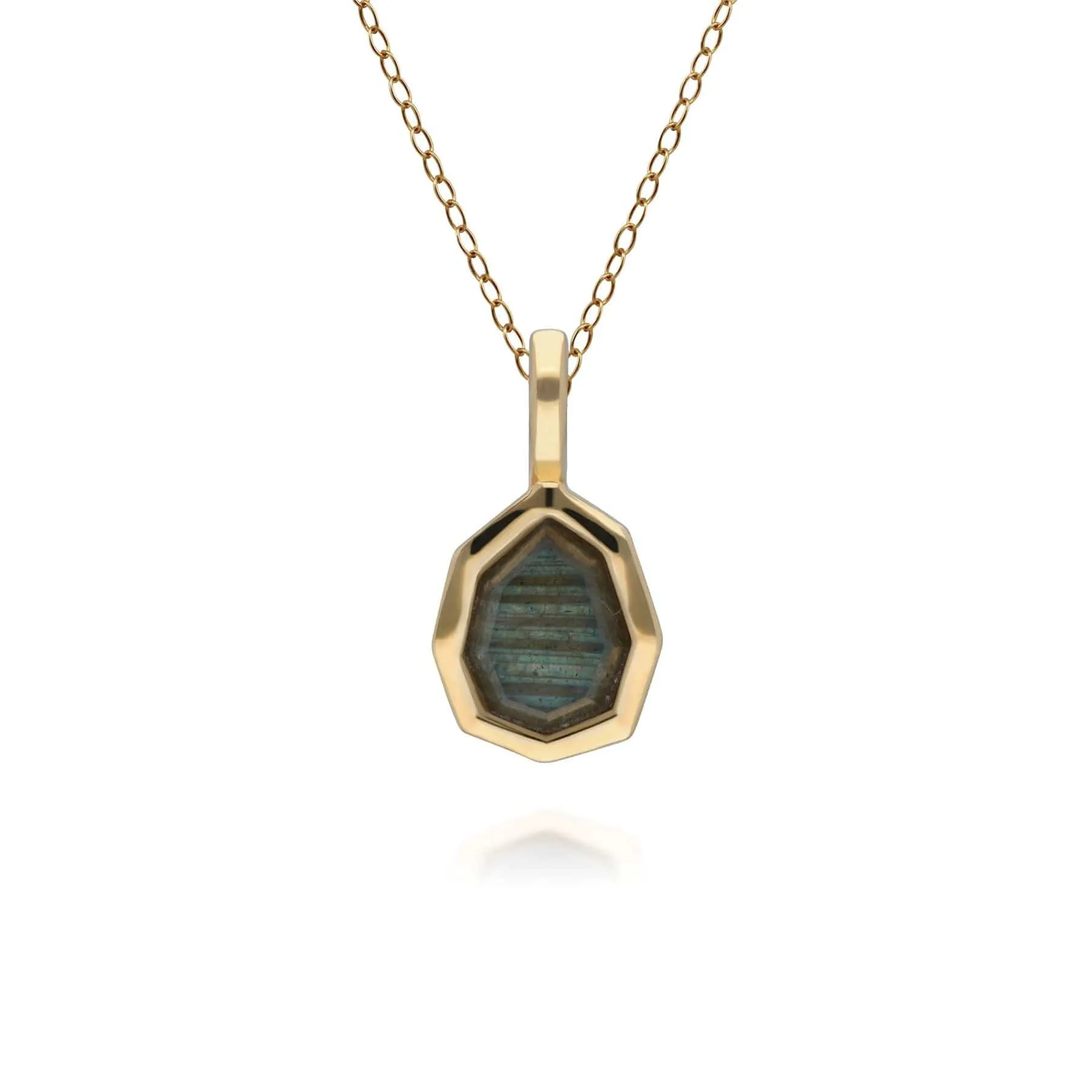 Irregular B Gem Labradorite Pendant in Gold Plated Sterling Silver sold by Gemondo Jewellery