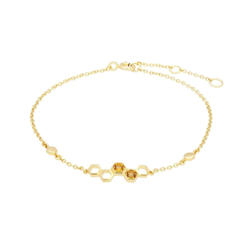 Honeycomb Inspired Citrine Link Bracelet in 9ct Yellow Gold sold by Gemondo Jewellery