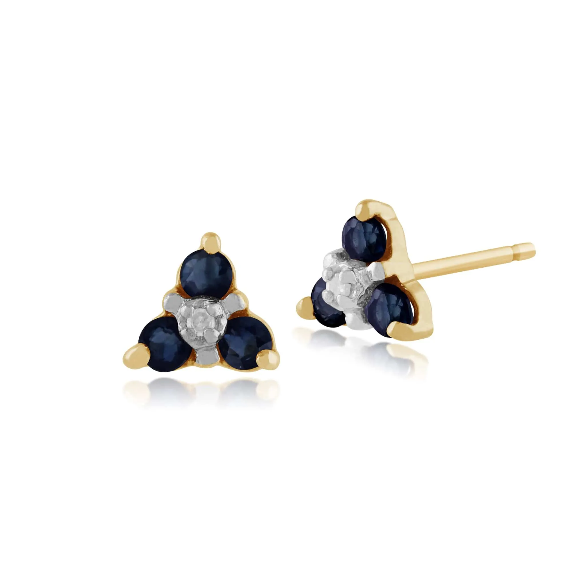 Floral Round Sapphire & Diamond Cluster Stud Earrings in 9ct Yellow Gold sold by Gemondo Jewellery