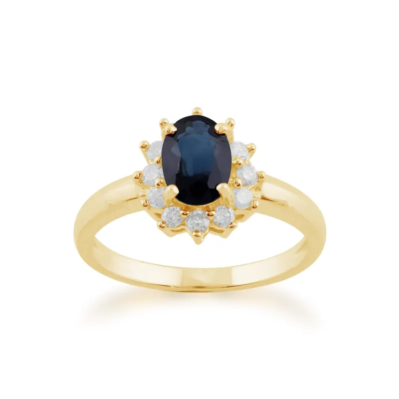 Classic Oval Sapphire & Diamond Cluster Ring in 9ct Yellow Gold  sold by Gemondo Jewellery