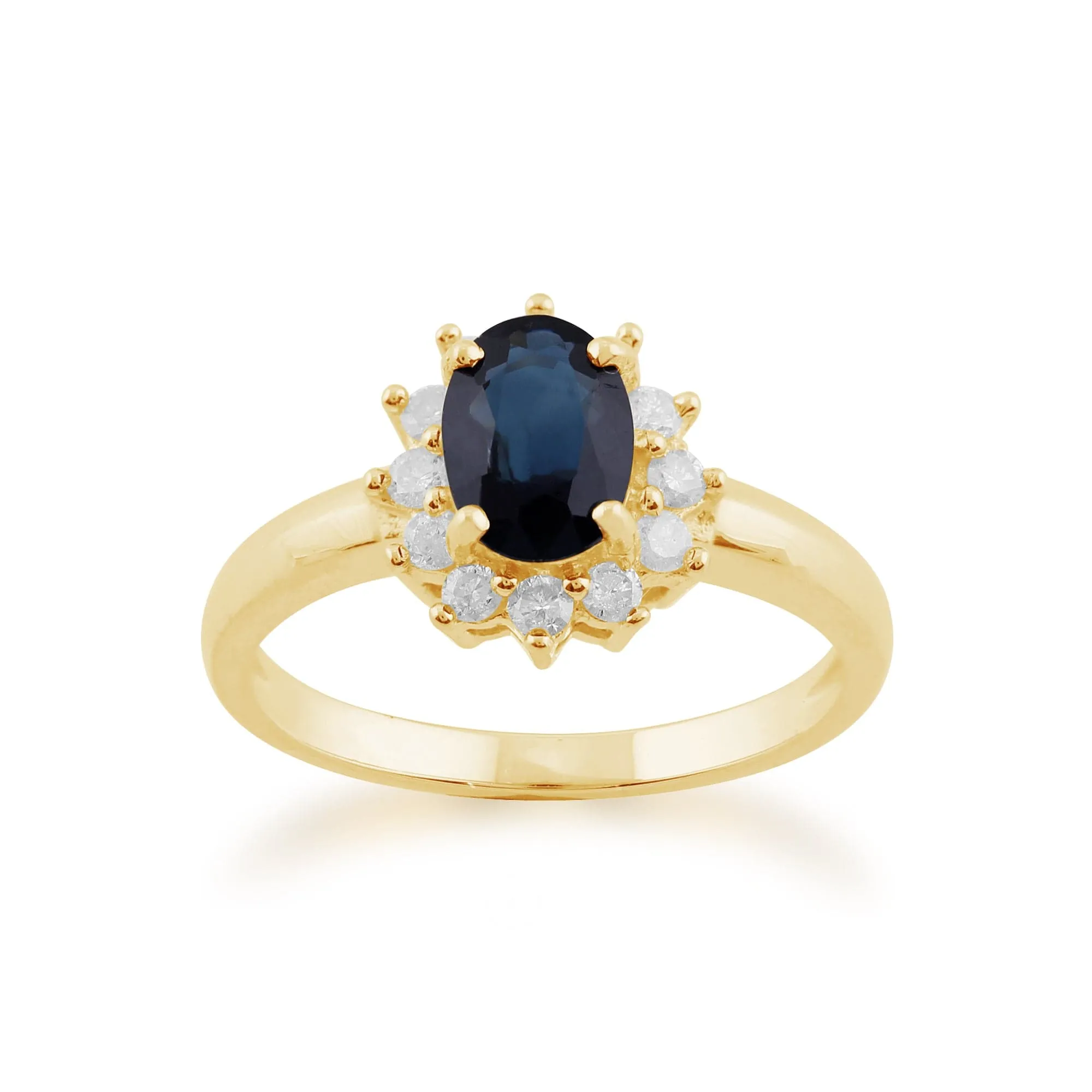Classic Oval Sapphire & Diamond Cluster Ring in 9ct Yellow Gold sold by Gemondo Jewellery