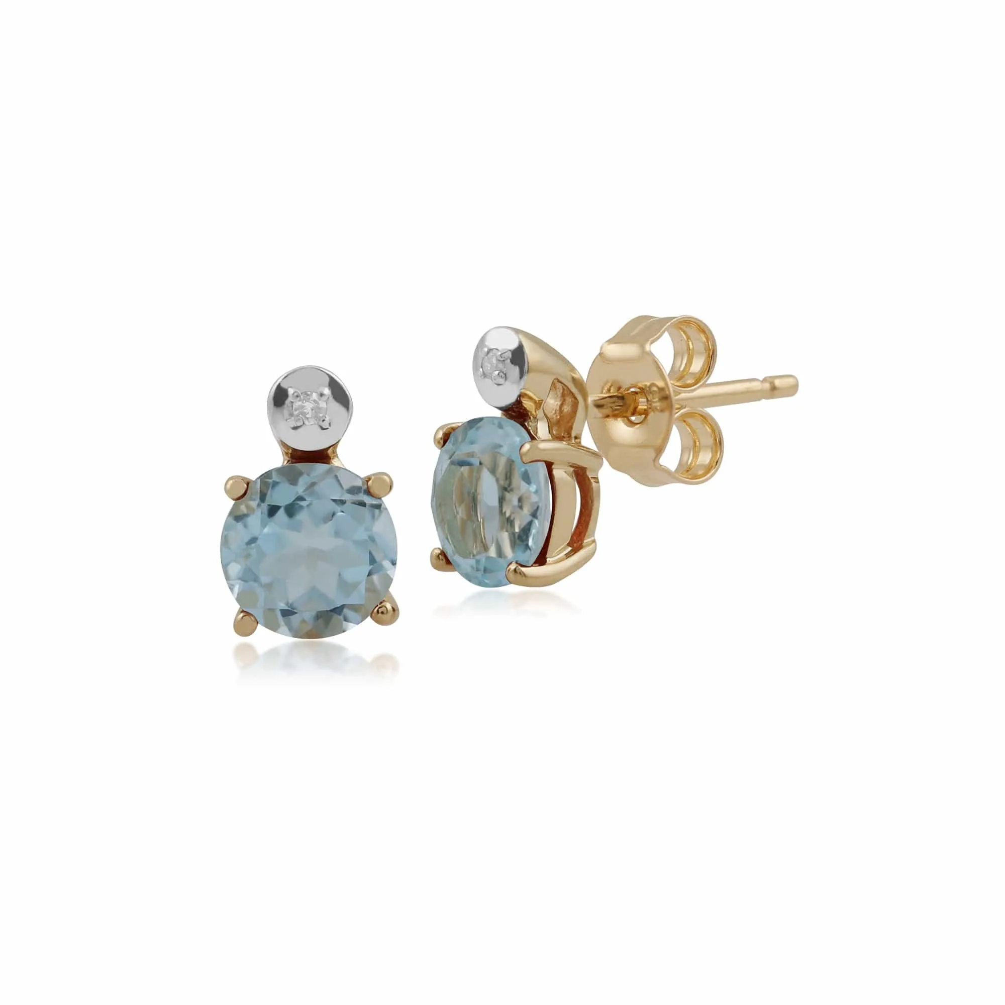Classic Round Blue Topaz & Diamond Stud Earrings in 9ct Yellow Gold sold by Gemondo Jewellery