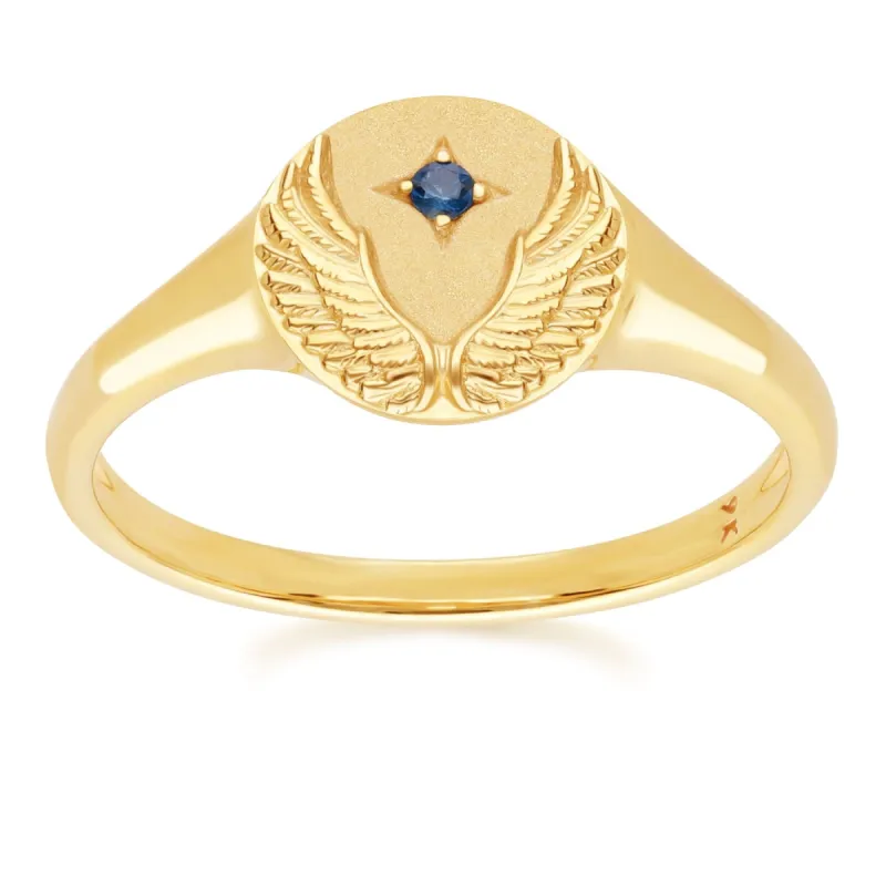 Zodiac Sapphire Virgo Signet Ring In 9ct Yellow Gold sold by Gemondo Jewellery