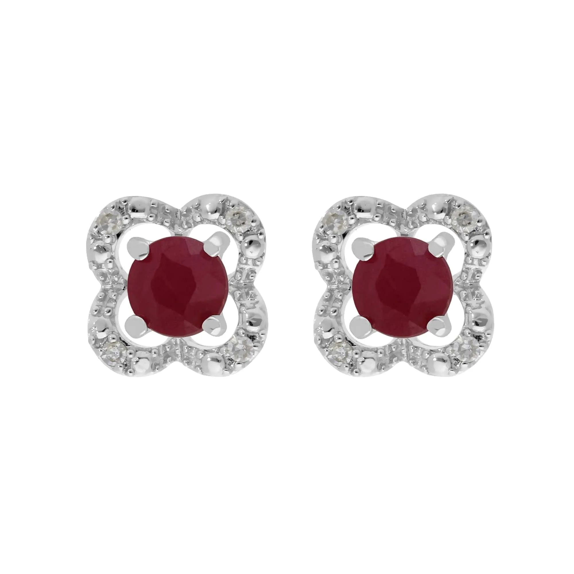 Classic Round Ruby Stud Earrings with Detachable Diamond Flower Ear Jacket in 9ct White Gold sold by Gemondo Jewellery