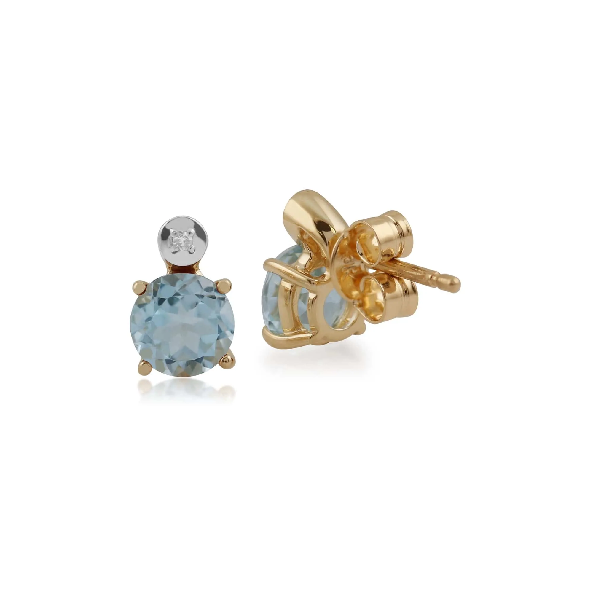 Classic Round Blue Topaz & Diamond Stud Earrings in 9ct Yellow Gold sold by Gemondo Jewellery product image thumbnail 2