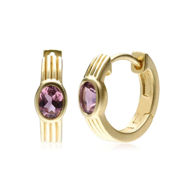 Caruso Pink Tourmaline Huggie Hoop Earrings In 9ct Yellow Gold sold by Gemondo Jewellery