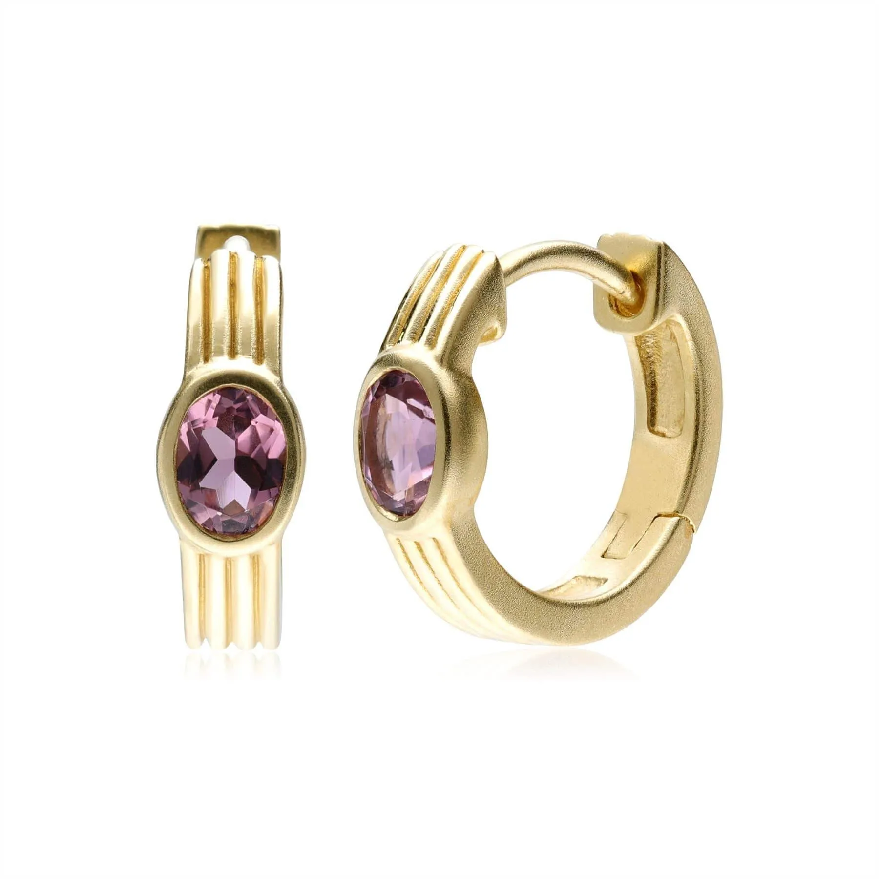 Caruso Pink Tourmaline Huggie Hoop Earrings In 9ct Yellow Gold sold by Gemondo Jewellery
