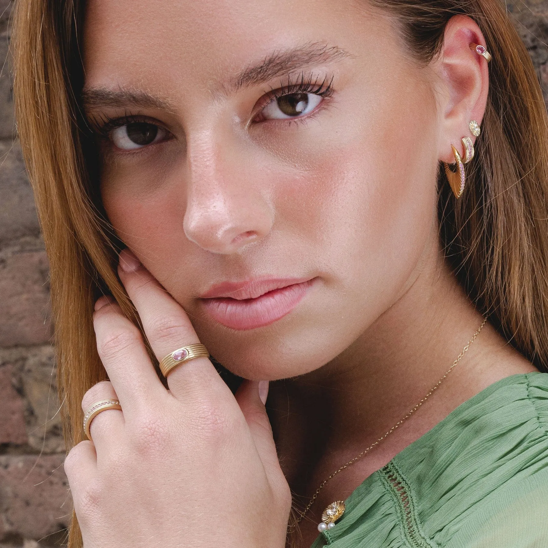 Caruso Pink Tourmaline Huggie Hoop Earrings In 9ct Yellow Gold sold by Gemondo Jewellery product image thumbnail 3