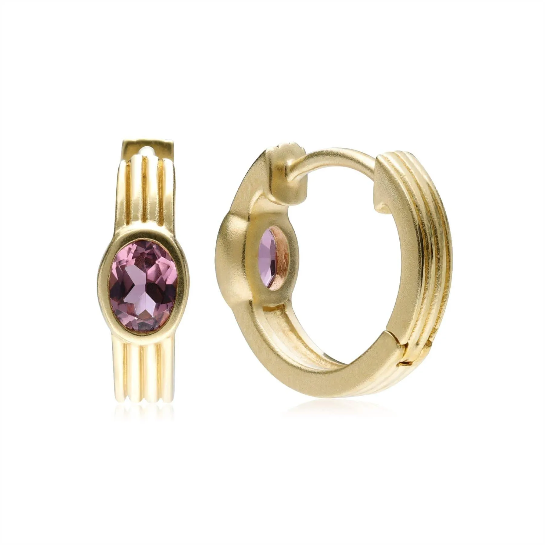 Caruso Pink Tourmaline Huggie Hoop Earrings In 9ct Yellow Gold sold by Gemondo Jewellery product image thumbnail 4