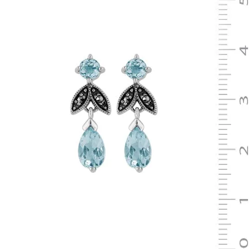 Art Nouveau Style Style Pear Blue Topaz & Marcasite Leaf Drop Earrings & Pendant Set in 925 Sterling Silver sold by Gemondo Jewellery product image thumbnail 4