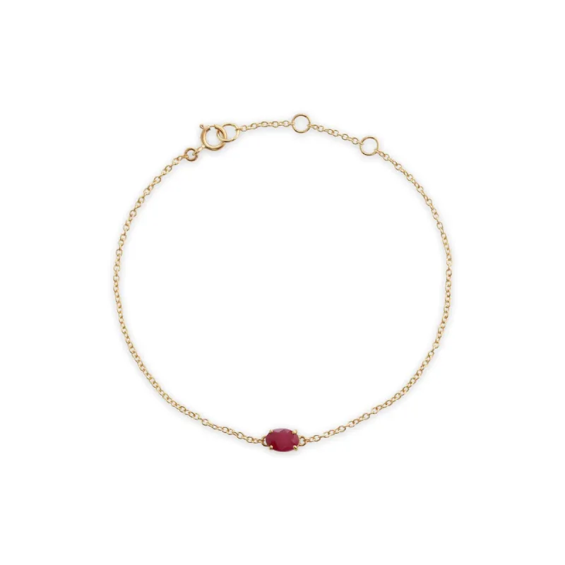 Classic Oval Ruby Single Stone Bracelet in 9ct Yellow Gold sold by Gemondo Jewellery