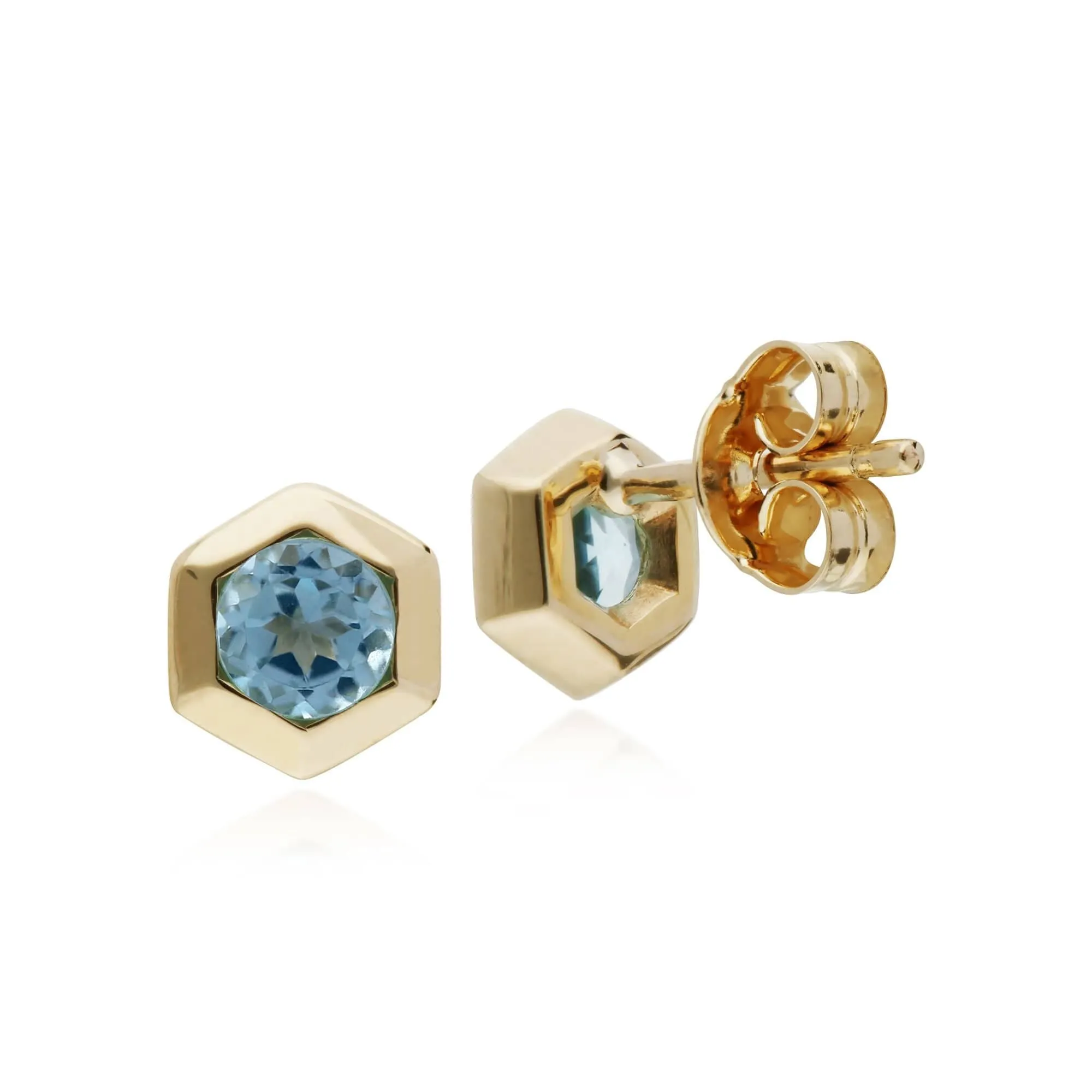 Gemondo 9ct Yellow Gold Blue Topaz Hexagon Stud Earrings sold by Gemondo Jewellery product image thumbnail 2