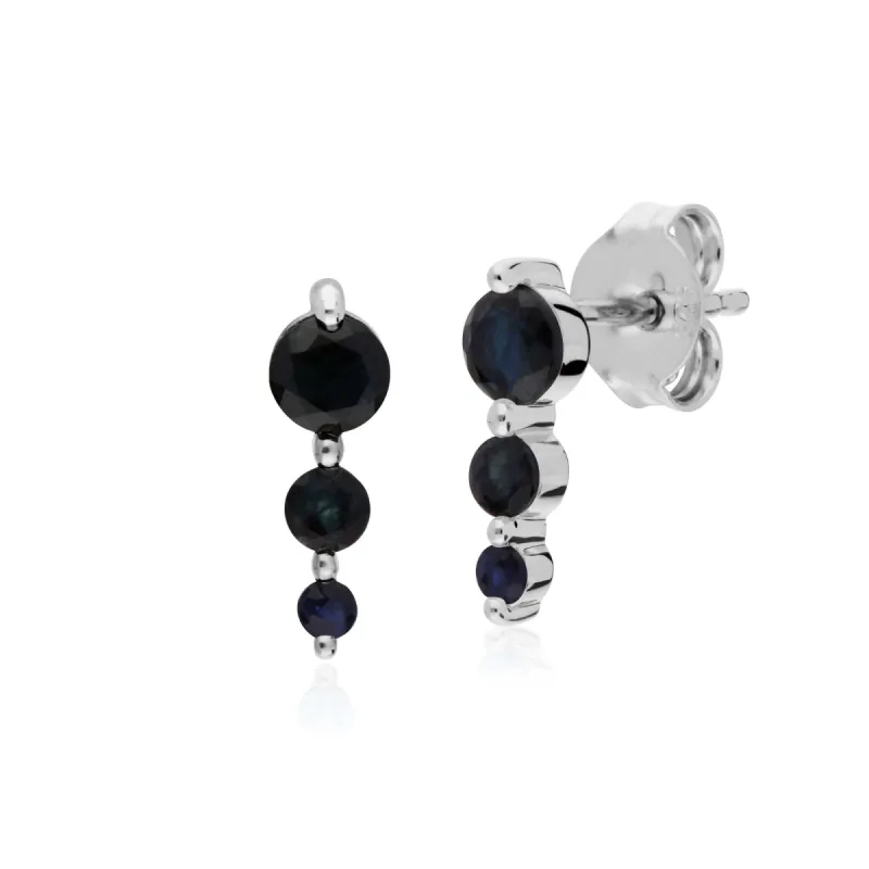 Classic Round Sapphire Gradient Drop Stud Earrings in 925 Sterling Silver sold by Gemondo Jewellery