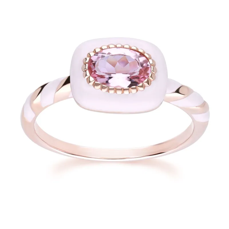 Siberian Waltz Enamel & Pink Tourmaline Ring In Rose Gold Plated Silver sold by Gemondo Jewellery