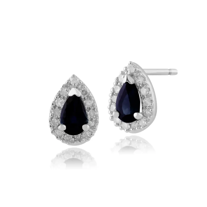 Classic Pear Sapphire & Diamond Cluster Stud Earrings in 9ct White Gold sold by Gemondo Jewellery