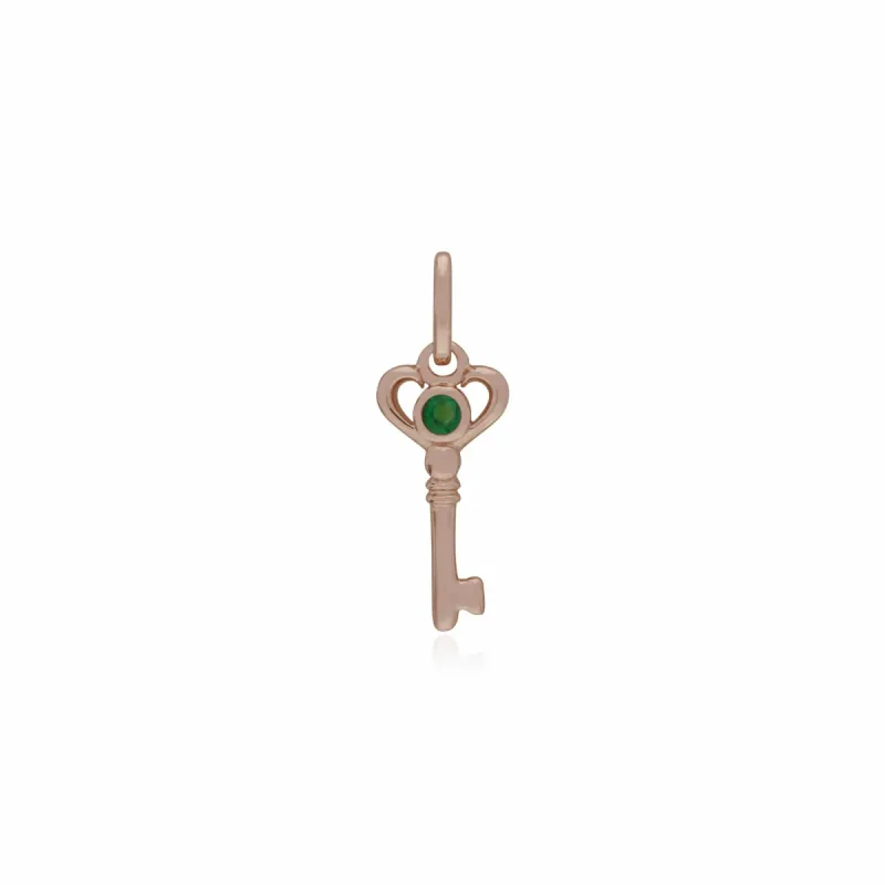 Rose Gold Plated Sterling Silver Emerald Small Key Charm sold by Gemondo Jewellery